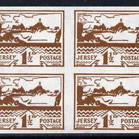 Jersey 1943-44 Occupation 1.5d brown imperf block of 4 as designed by Blampied on ungummed paper and assumed to be a reprint, as SG 5