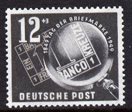 Germany - East 1949 Stamp Day 12pf + 3pf grey-black unmounted mint, SG E4