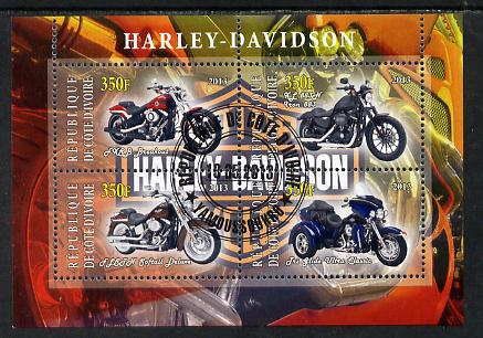 Ivory Coast 2013 Harley Davidson Motorcycles perf sheetlet containing 4 values fine cto used