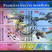 Ivory Coast 2013 Biplanes of World War 1 perf sheetlet containing 4 values fine cto used