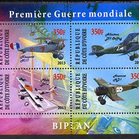 Ivory Coast 2013 Biplanes of World War 1 perf sheetlet containing 4 values unmounted mint