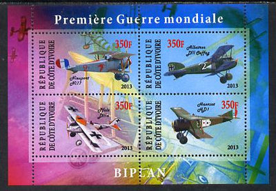 Ivory Coast 2013 Biplanes of World War 1 perf sheetlet containing 4 values unmounted mint