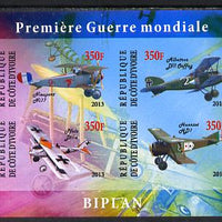 Ivory Coast 2013 Biplanes of World War 1 imperf sheetlet containing 4 values unmounted mint