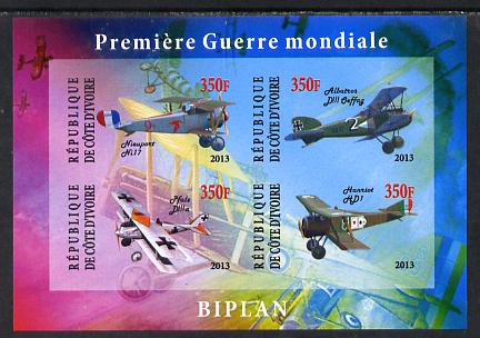 Ivory Coast 2013 Biplanes of World War 1 imperf sheetlet containing 4 values unmounted mint