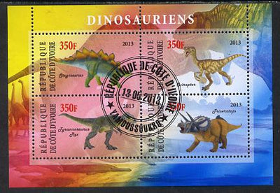 Ivory Coast 2013 Dinosaurs #1 perf sheetlet containing 4 values fine cto used