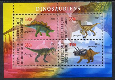 Ivory Coast 2013 Dinosaurs #1 perf sheetlet containing 4 values unmounted mint