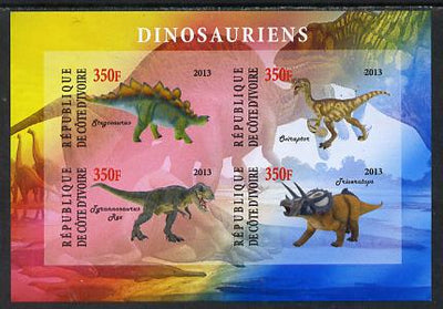 Ivory Coast 2013 Dinosaurs #1 imperf sheetlet containing 4 values unmounted mint