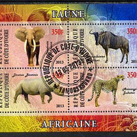 Ivory Coast 2013 African Animals #1 perf sheetlet containing 4 values fine cto used