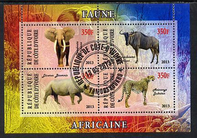 Ivory Coast 2013 African Animals #1 perf sheetlet containing 4 values fine cto used