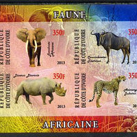 Ivory Coast 2013 African Animals #1 imperf sheetlet containing 4 values unmounted mint