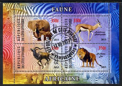 Ivory Coast 2013 African Animals #2 perf sheetlet containing 4 values fine cto used