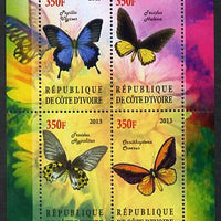 Ivory Coast 2013 Butterflies #2 perf sheetlet containing 4 values unmounted mint