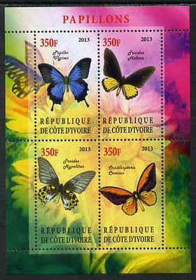 Ivory Coast 2013 Butterflies #2 perf sheetlet containing 4 values unmounted mint