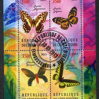 Ivory Coast 2013 Butterflies #3 perf sheetlet containing 4 values fine cto used