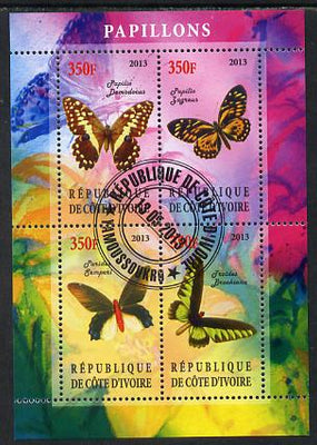 Ivory Coast 2013 Butterflies #3 perf sheetlet containing 4 values fine cto used