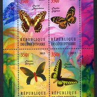 Ivory Coast 2013 Butterflies #3 perf sheetlet containing 4 values unmounted mint