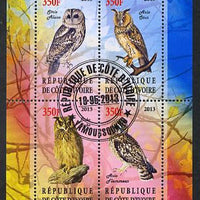 Ivory Coast 2013 Owls perf sheetlet containing 4 values fine cto used
