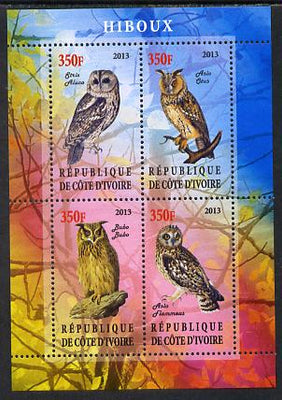 Ivory Coast 2013 Owls perf sheetlet containing 4 values unmounted mint
