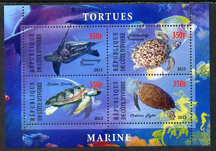 Ivory Coast 2013 Turtles perf sheetlet containing 4 values unmounted mint