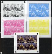 Congo 2013 Sherlock Holmes #1d sheetlet containing 4 vals (lower right design from sheet #1) - the set of 5 imperf progressive colour proofs comprising the 4 basic colours plus all 4-colour composite unmounted mint