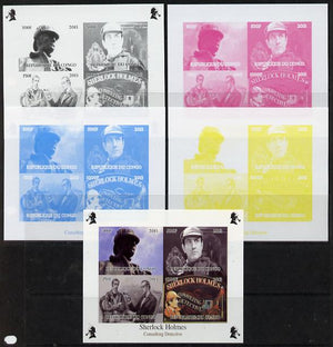 Congo 2013 Sherlock Holmes #2 sheetlet containing 4 vals - the set of 5 imperf progressive colour proofs comprising the 4 basic colours plus all 4-colour composite unmounted mint