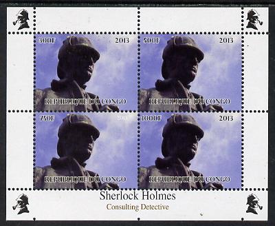 Congo 2013 Sherlock Holmes #2a perf sheetlet containing 4 vals (top left design from sheet #2) unmounted mint. Note this item is privately produced and is offered purely on its thematic appeal