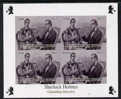 Congo 2013 Sherlock Holmes #2c imperf sheetlet containing 4 vals (lower left design from sheet #2) unmounted mint Note this item is privately produced and is offered purely on its thematic appeal, it has no postal validity