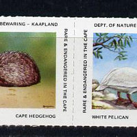 Cinderella - South Africa Rare & Endangered Species #1 horizontal strip of 6 undenominated values unmounted mint, issued by Dept of Nature Conservation, Cape Town