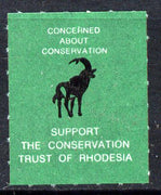 Cinderella - Rhodesia Springbok Undenominated label unmounted mint inscribed 'Support the Conservation Trust of Rhodesia'