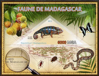 Madagascar 2013 Fauna - Panther Chameleon imperf sheetlet containing one triangular value unmounted mint