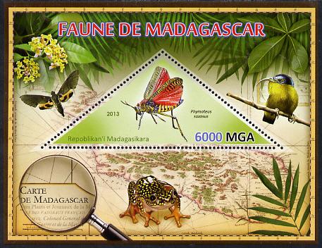 Madagascar 2013 Fauna - Phymateus Grasshopper perf sheetlet containing one triangular value unmounted mint