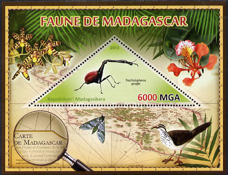 Madagascar 2013 Fauna - Giraffe Weevil perf sheetlet containing one triangular value unmounted mint