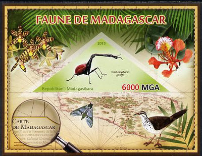 Madagascar 2013 Fauna - Giraffe Weevil imperf sheetlet containing one triangular value unmounted mint