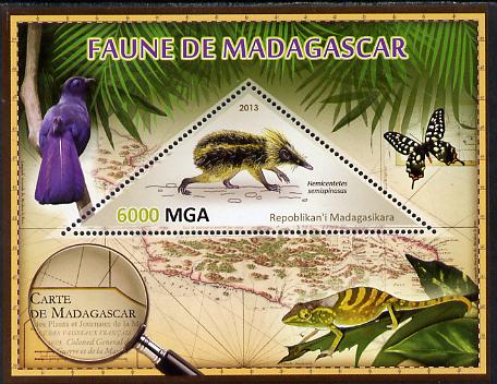 Madagascar 2013 Fauna - Streaked Tenrec perf sheetlet containing one triangular value unmounted mint