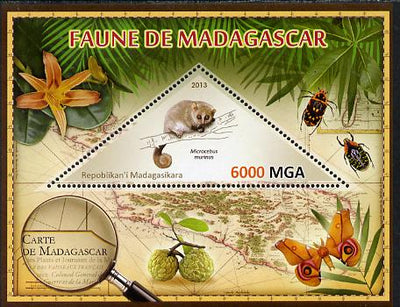 Madagascar 2013 Fauna - Gray Mouse Lemur perf sheetlet containing one triangular value unmounted mint