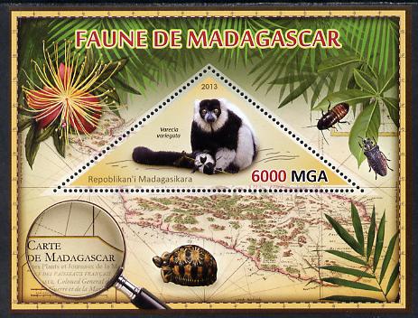 Madagascar 2013 Fauna - Ruffed Lemur perf sheetlet containing one triangular value unmounted mint