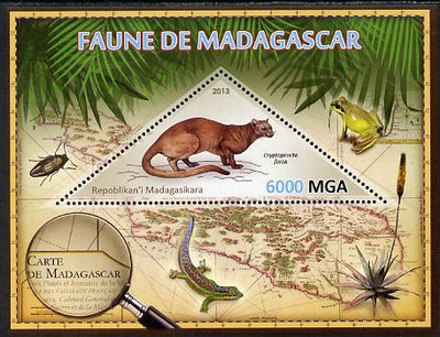 Madagascar 2013 Fauna - Fossa perf sheetlet containing one triangular value unmounted mint