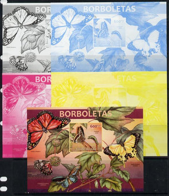 Guinea - Bissau 2013 Butterflies #01 m/sheet - the set of 5 imperf progressive proofs comprising the 4 individual colours plus all 4-colour composite, unmounted mint
