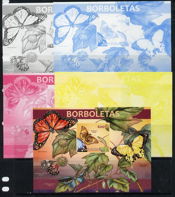 Guinea - Bissau 2013 Butterflies #02 m/sheet - the set of 5 imperf progressive proofs comprising the 4 individual colours plus all 4-colour composite, unmounted mint