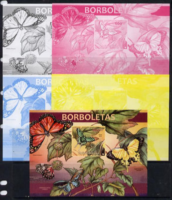 Guinea - Bissau 2013 Butterflies #04 m/sheet - the set of 5 imperf progressive proofs comprising the 4 individual colours plus all 4-colour composite, unmounted mint