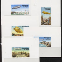 Niger Republic 1976 Zeppelin set of 5 individual deluxe die proofs sheetlets in issued colours unmounted mint, as SG 624-28