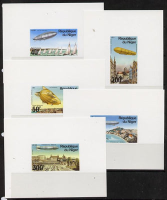 Niger Republic 1976 Zeppelin set of 5 individual deluxe die proofs sheetlets in issued colours unmounted mint, as SG 624-28