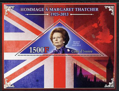 Ivory Coast 2013 Tribute to Margaret Thatcher perf s/sheet containing triangular value unmounted mint