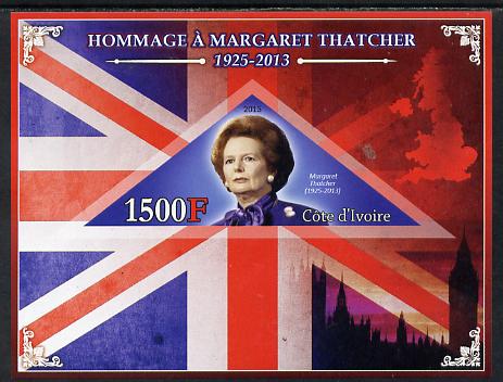 Ivory Coast 2013 Tribute to Margaret Thatcher imperf s/sheet containing triangular value unmounted mint