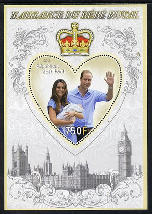 Djibouti 2013 Birth of Royal Baby (George) perf s/sheet containing Heart Shaped value unmounted mint