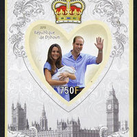 Djibouti 2013 Birth of Royal Baby (George) imperf s/sheet containing Heart Shaped value unmounted mint