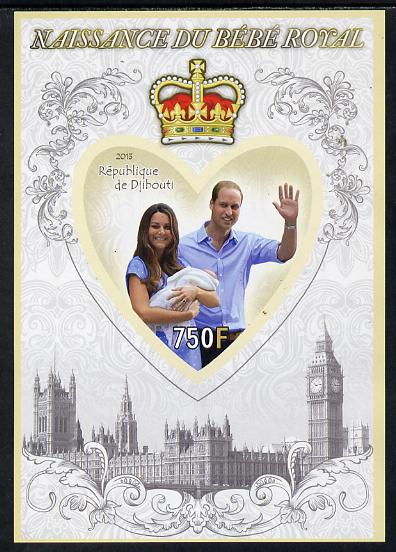 Djibouti 2013 Birth of Royal Baby (George) imperf s/sheet containing Heart Shaped value unmounted mint