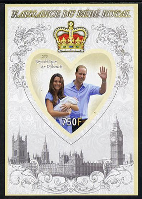 Djibouti 2013 Birth of Royal Baby (George) imperf s/sheet containing Heart Shaped value unmounted mint