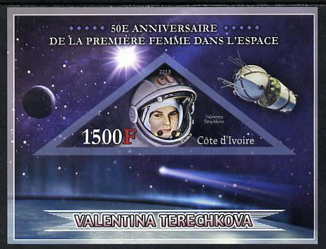 Ivory Coast 2013 50th Anniversary of First Woman in Space imperf s/sheet containing triangular value unmounted mint