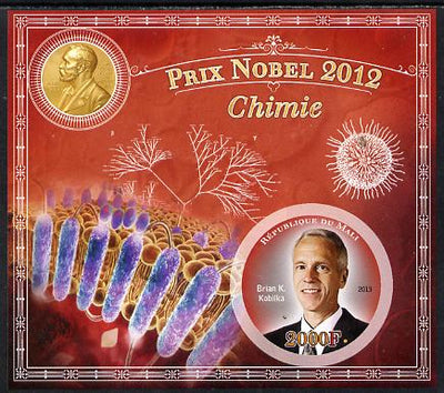 Mali 2013 Nobel Prize Winners for 2012 - Brian K Kobilka (Chemistry) imperf s/sheet containing circular value unmounted mint